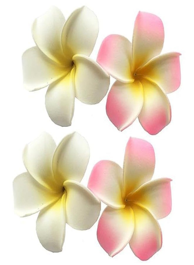 GOUDOGEDC 4Pcs White and Pink Hawaiian Frangipani Plumeria Clips and Barrettes Foam Head Flower Party Beach Hair Clip Hair Clips Hair Accessories Plumeria Hair Clip (7cm) - Image 1